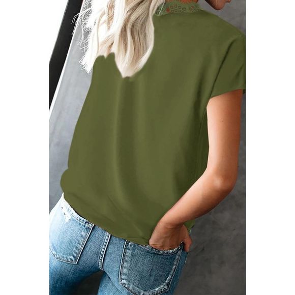 Azura Exchange  Green V Neck Lace Trim T-shirt - Picture 9 of 15